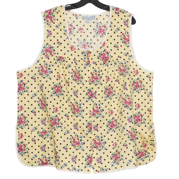 Vintage Top Floral Polka Dot Cottage Prairie Retro Grandma Pearl Snap Yellow 1X - Picture 1 of 9